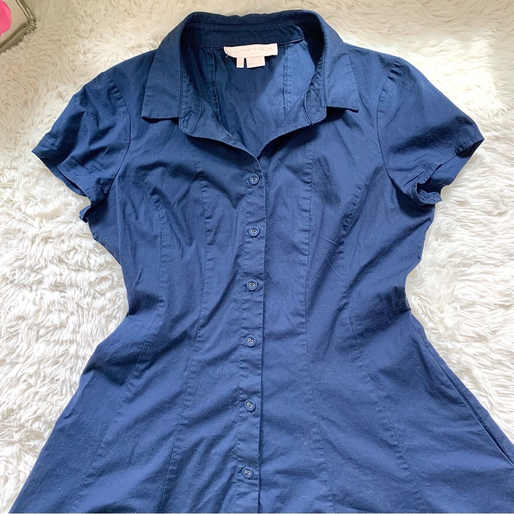 Gal Meets Glam Rose Dress Collared Cotton Navy Blue US 2 XS SM - Picture 7 of 16